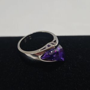 Silver Ring with Sparkling Purple Crystal